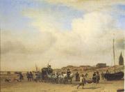 VELDE, Adriaen van de A Noble Coach Making Its Way Along the Beach at Scheveningen (mk05) oil